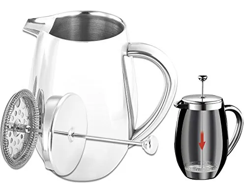 Rosenstein & Söhne Kaffeekanne: Thermo-Kaffeebereiter, French-Press, Edelstahl, doppelwandig, 1 Liter (Kaffeekanne Edelstahl doppelwandig, Thermo, Thermosflasche)