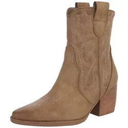 Ital-Design Elegante Westernboots für Damen mit Stickerei und Komfort Westernstiefelette (89937954) Blockabsatz Stiefeletten in Hellbraun braun 38 EU