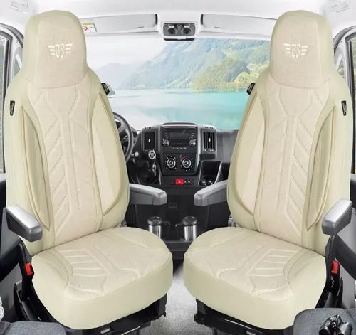 BREMER SITZBEZÜGE für Hymer Exsis-t Pure Original - Beige, 2-tlg. Set - Hochwertige Schonbezüge für Hymer Exsis-t Pure Original, ideal für maximalen Komfort und Schutz. Pflegeleicht, atmungsaktiv und mit praktischem Klettsystem für einfache Montage.