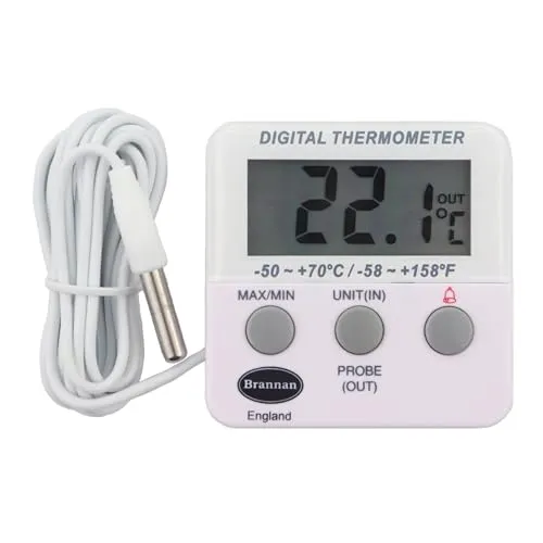 Brannan Digitales Kühl-/Gefrierschrankthermometer mit Temperaturwarnalarm und Max-Min-Temperatur