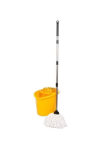 Requisite Needs Professionelles Wischmopp- und Eimer-Set, strapazierfähig, mit Auswringer und Zwei traditionellen Baumwoll-Moppköpfen für die Reinigung von Böden, Wischeimer, Fassungsvermögen 16 l,