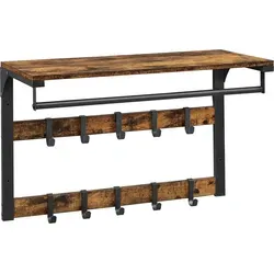 Boxxx Wandgarderobe Vasagle - Vintage Design in Braun und Schwarz - Garderobe mit Hutablage und Kleiderstange, ideal für einen stilvollen Eingangsbereich. Maße: 65x42x30 cm, aus robustem Metall und Holzwerkstoff.