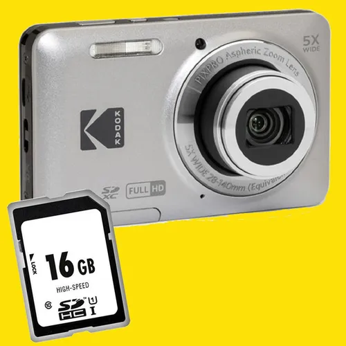 Kodak FZ55 Silber Digitalkamera mit 16 GB SD Karte