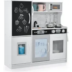 GOPLUS Kinderküche aus Holz, Kinderspielküche mit Mikrowellen, Backofen, Wasserbecken, Kreidetafel & Eismaschine, Spielküche von 3 bis 6 Jahre