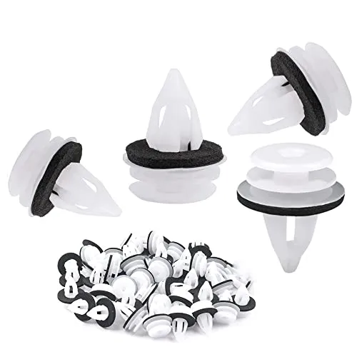 Auto Befestigung Clips, 100 Stückes Halter Klammern Weiße Kunststoff Befestigung mit Schwammdichtung,Universal Türverkleidung Klammern Stoßstangen Zierleisten Befestigungclips Plastikklips Set.