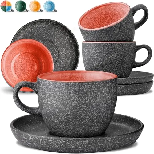 Cosumy Cappuccino Tassen 4er Set - Handgefertigte Keramik mit Reaktiver Glasur - Cappuccinotassen Set aus hochwertiger, dickwandiger Keramik (200 ml) für besten Genuss. Jede Tasse ist ein Unikat und hält Getränke länger warm – ideal für Zuhause oder Café.