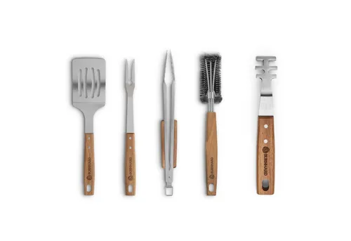 BURNHARD® Grillbesteck-Set, (5 tlg), Grillzange, Grillwender, Grillgabel, Grillbürste & Rostheber
