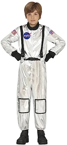 FIESTAS GUIRCA Offizielles Silbernes NASA Astronaut Kostüm Kinder Jungen – Astronautenanzug Fasching – Karneval Kinder Kostüm Astronaut Raumfahrer 7-9 Jahre