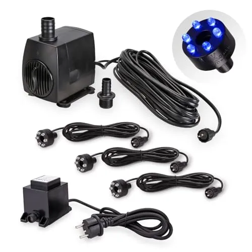 CLGarden Springbrunnen Pumpe SP3 mit LED Beleuchtung - Gartenpumpen mit 1300 l/h Förderleistung, inkl. 3 blauen LED-Ringen für eine stimmungsvolle Beleuchtung. Ideal für Springbrunnen und Wasserspiele, sicherer Betrieb mit 12V Niederspannung.