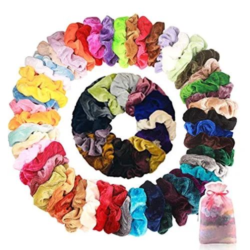 Stück Samt Haargummis Scrunchies Elastischer Weich Haarbänder Bunte Haarschmuck Haarseil für Damen Mädchen, Mit 1 Stück Aufbewahrungstasche 50