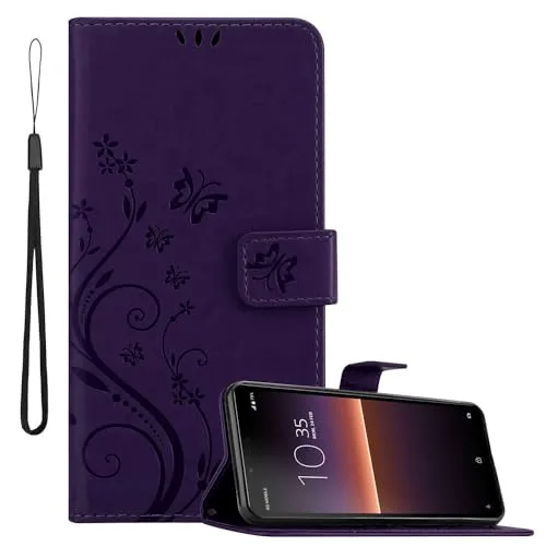 Cadorabo Hülle kompatibel mit Sony Xperia 10 II Blumen Design aus Premium Kunst Leder Klappbare Stoßfeste Magnetische [Standfunktion] [Kartenfächern] Cover Case für Sony Xperia 10 II Tasche in Lila