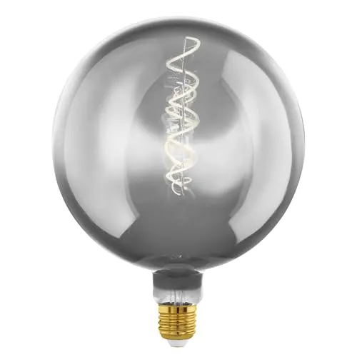 EGLO E27 Globe Lampe dimmbar, Spiral LED Retro Glühbirne Big Size, extra-großes Vintage Deko Leuchtmittel, Rauchglas chrom, 4 Watt, 50 Lumen, warmweiß, 2200k, G200, Ø 20 cm
