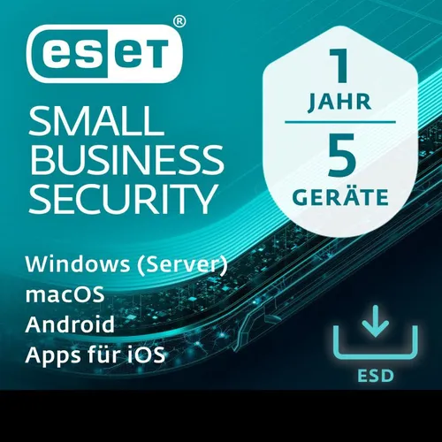 ESET Small Business Security - 5 User, 1 Jahr ESD-Download - Security-Suiten - Schützen Sie Ihr kleines Unternehmen mit ESET Small Business Security für 5 Benutzer, einfach herunterladbar und ideal für digitale Sicherheit.