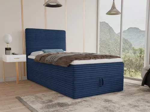 Boxspringbett Mollo Mini mit Bettkasten und Topper - 100x200 cm - Betten mit praktischem Bettkasten zur Aufbewahrung und einer mittelfesten Bonell-Federkernmatratze für erholsamen Schlaf. Weicher Cordstoff sorgt für Gemütlichkeit.