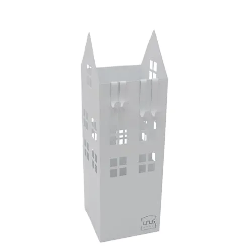 UNUS Regenschirmständer Häuser Wasserauffangschale 4 Haken 16x16x49cm weiß