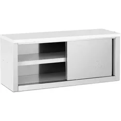 Royal Catering Edelstahl Wandhängeschrank 120 x 40 x 50 cm - Hängeschrank mit 2 Schiebetüren, ideal für professionelle Küchen. Robuste Edelstahlkonstruktion mit 65 kg Tragfähigkeit pro Fach sorgt für Ordnung und Hygiene.
