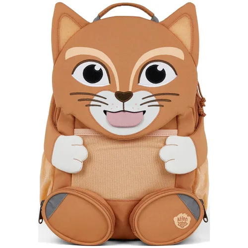 Affenzahn Katzenrucksack One Size - Braun - Schulranzen für Kinder von 3 bis 5 Jahren, mit tierischem Design und herausziehbarem Namensschild, aus 48% recyceltem Material, nachhaltig und wasserabweisend.