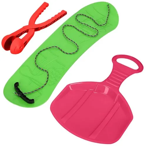 KOTARBAU® Spielset - Snowboard - Schneeballzange - Poporutscher für Kinder - Spielset für den Schnee – Rutschbahn – Snowboard – Schneeballautomat – Rosa