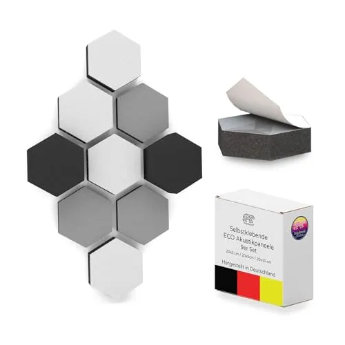 PolySound ECO Akustikpaneele selbstklebend - 9er Set 3D-Schaumstoff (3-10 cm), Hohe Schalldämmung (αw 0,9), Rückstandslos Ablösbar, Mystical Whites
