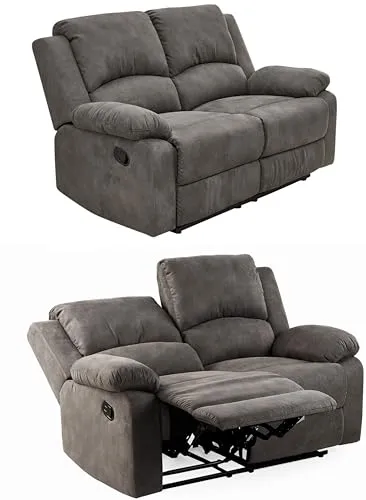 luma-home 2-Sitzer Sofa mit Relaxfunktion, Vintage Anthrazit - Einzelsofas mit halbautomatischer Relaxfunktion für optimalen Sitzkomfort, ideal zum Entspannen und Erholen. Hochwertiger Tonnentaschenfederkern und pflegeleichte Mikrofaser im Vintage-Design.