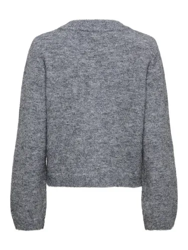 ONLY Strickjacke ONLMIGGIE LS O-NECK in Grau - Modische Strickjacke mit elastischem Materialmix, pflegeleicht und ideal für jeden Anlass. Regular Fit und Zierperlen verleihen einen besonderen Touch.