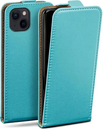 moex Flip Case für iPhone 14 Plus Hülle klappbar mit 360 Grad Schutz, Handyhülle mit Displayschutz, PU Leder Handytasche Lederhülle, Flip Case Cover Klapphülle, Türkis