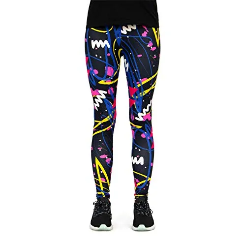 cosey - Neon Line Leggings - knallige Farben- in verschiedenen Leuchtend bunten Designs (Einheitsgröße) (Pop Scribble)