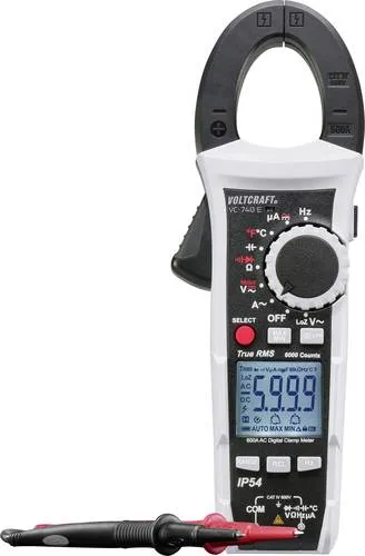 VOLTCRAFT VC-740 E Stromzange - digitales Hand-Multimeter, spritzwassergeschützt (IP54) mit 6000 Counts und CAT IV 600 V für sichere Messungen