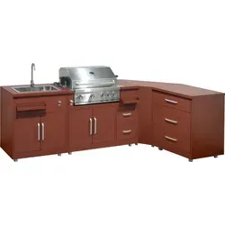 4-teilige Außenküche aus Stahl mit gemauertem Grill