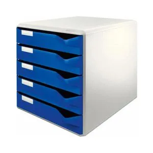 Leitz Schubladenbox 5280-00-35, A4, 5 Fächer - Diverse Schubladenbox mit 5 Fächern, rutschfesten Füßen und Auszugssperre. Ideal für Ordnung auf dem Schreibtisch, stapelbar und mit beschriftbaren Etiketten für individuelle Anpassung.