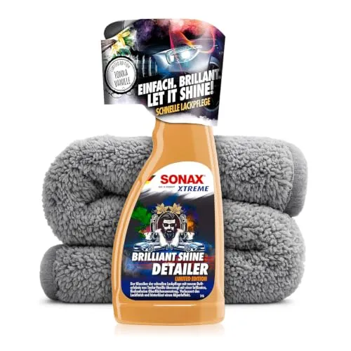 Detailer Set: SONAX XTREME BrilliantShine Detailer Sonderedition 2023 500ml + chemicalworkz Edge Plush Towel 600GSM 40×40 | schnelle Lackpflege und frischer Glanz zwischendurch | 2-teilig