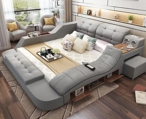 Design Bett XXL Big Betten Leder Polster Hotel 180x200cm Multifunktion Regal Neu