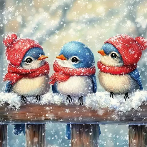 Servietten Cute Winter Birds Trio Niedliches Vogel-Trio Winter Schnee 33x33cm 20