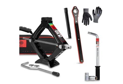 HEYNER Wagenheber Scherenwagenheber Set mit Radmutternschlüssel Handschuhen Bundle 0,8t, max. Hubhöhe: 32.3 cm, Set, 3-tlg., inkl. Radmutterschlüssel und Handschuhe
