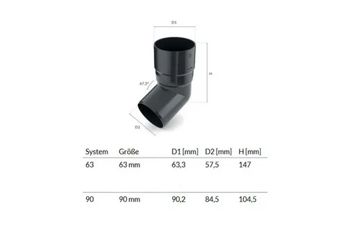 Boni-Shop Spülrohrbogen Bogen 67,5° graphit System 63