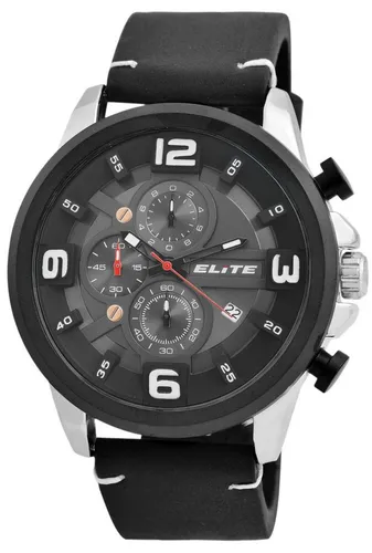 Elite Quarzuhr EL0002 mit Lederimitationsband, 3ATM, Chronograph, Herrenuhr Lederimitat