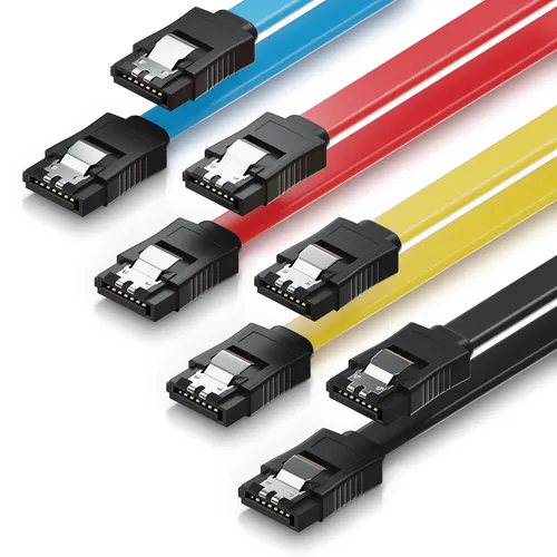 4x deleyCON 0,5m SATA 3 Datenkabel mit Clip - 2x Stecker gerade S-ATA 6Gb/s Bunt