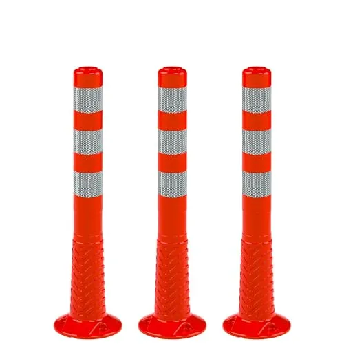 UvV Set 75 cm Absperrpfosten UVTP7504 flexibel selbstaufrichtender Sperrpfosten aus TPU (Silber reflektierend) (Poller orange mit silberner Reflexfolie)