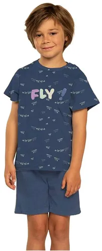 ESKIMO Jungen Schlafanzug kurz Pyjama 100% Baumwolle dunkelblau Gr. 116