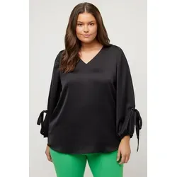 Ulla Popken Satinbluse mit V-Ausschnitt und Zierschleife in Schwarz 50/52