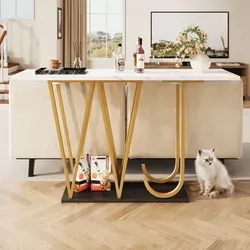 Flurtisch mit Marmoroptik 120 x 29,5 x 80 cm - Eleganter Esstisch aus robustem MDF mit stilvoller Marmoroptik. Ideal für Flure, Küchen oder Balkone. Hochwertige Metallbeine sorgen für Stabilität und Langlebigkeit.