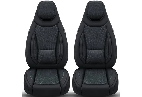 Schonbezüge für Ford Ka+ Bj 2014-21 in Schwarz/Anthrazit - Einstellbare Sitzbezüge für die Vorderseite, gepolstert und atmungsaktiv. Einfache Montage, kompatibel mit Seitenairbags und Sitzheizung. Perfekt für den Schutz Ihrer Sitze.