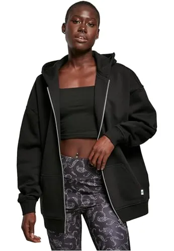 Urban Classics Damen Oversized Zip Hoody S in Schwarz - Stylischer ZIP Hoody für Damen, ideal für Freizeit und Sport. Mit Reißverschluss für einfache Temperaturregelung und bequemer Passform. Verfügbar in verschiedenen Farben!
