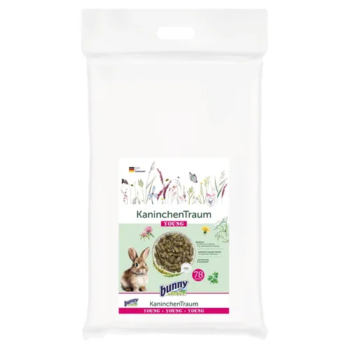 Bunny KaninchenTraum Young 4 kg - Alleinfuttermittel für Zwergkaninchen, unterstützt gesundes Wachstum und enthält 42 verschiedene Pflanzen von unbehandelten Wiesen