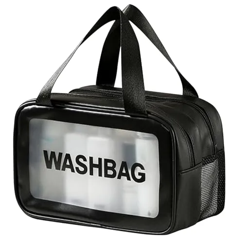 waschbag,washbag travel,kulturbeutel transparent,31 x 21 x 15 cm (Black)