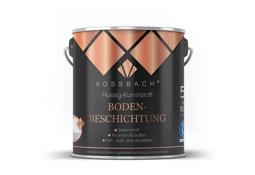 VOSSBACH Premium Bodenversiegelung 5L - Anthrazitgrau Seidenmatt - Bodenbeschichtung für Innen- und Außenbereiche, wasserverdünnbar und ideal für Beton- und Zementoberflächen. Ergiebigkeit: 50 m² pro Liter, trocknet in 36 Stunden.