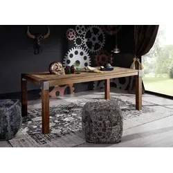 Massivmoebel24 Esstisch AMSTERDAM – Moderner Mango Esstisch - Esstische aus Mango Hartholz, 160x90x76 cm, elegant mit Eisenverstärkungen für zusätzliche Stabilität und einen einzigartigen Look.