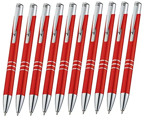 Libetui Pack 10 Metallkugelschreiber Rot Metall Kugelschreiber Druckkugelschreiber nachfüllbare Großraummine Blaue Tinte Metallgehäuse rote Kulischreiber