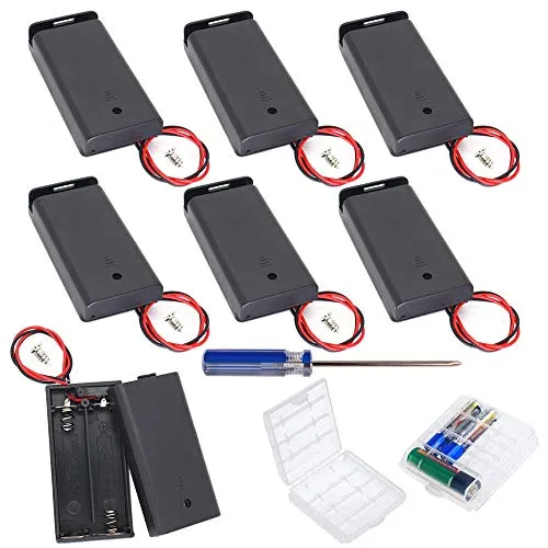GTIWUNG 9PCS Batteriehalter Gehäuse Kunststoff Akku Aufbewahrungsbox, Batteriehalter für AA Batterie 3V, 2 X AA Mignon, Geschlossenes Gehäuse mit EIN Aus Schalter, Batterie Boxen Aufbewahrungsbox