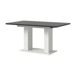 Motion Esstisch Doppelsäulenfuß 90x150/190cm - Moderne Esstisch mit grauer Tischplatte und weißem Doppelsäulenfuß, ausziehbar auf 190 cm – ideal für Familienfeiern und platzsparend.